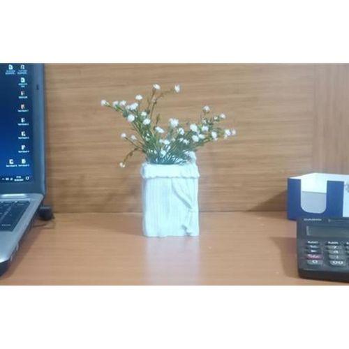 2 Adet Vazo Dahil,Vazoda Çiçek,Beyaz Yapay Çiçek,Vazo Dekoratif Poliresin 7X7X17Cm