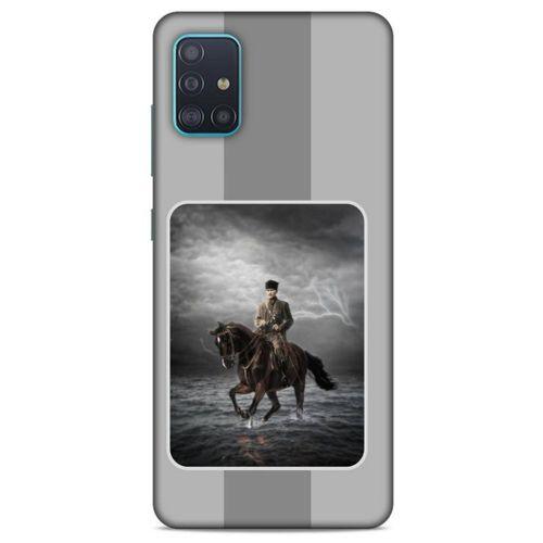 Samsung Galaxy A51 Kılıf Atatürk (39) Liquid Crystal Kılıf Gri Şerit