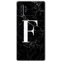 Galaxy Note 10 Plus Kılıf HD Desen Baskılı Arka Kapak - Siyah Mermer Desenli F Harfi