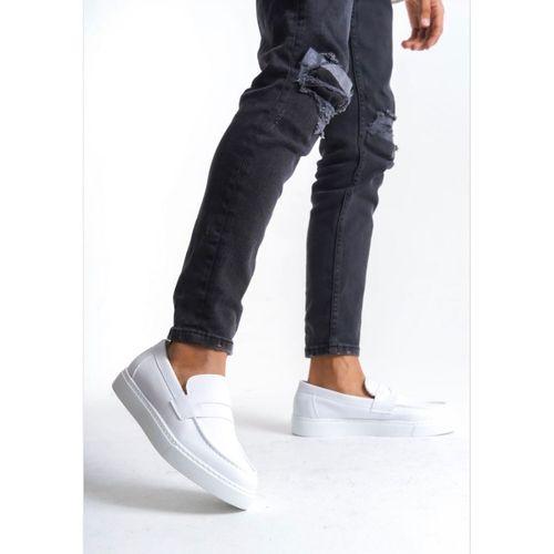 BA0580 Bağcıksız Kuşaklı Yüksek Taban Beyaz Cilt Erkek Ayakkabı