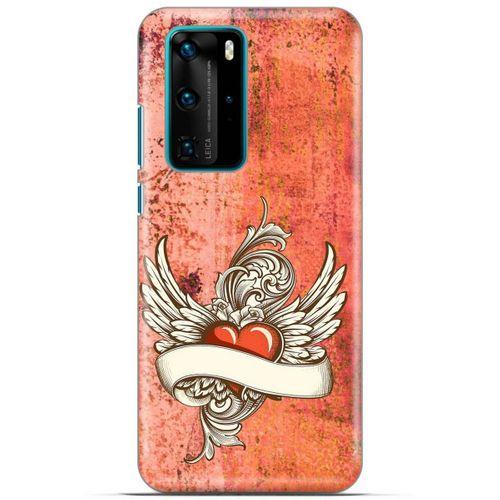 Lopard Huawei P40 Pro Uyumlu Kılıf Tattoo's (7) Telefon Kılıfı Kırmızı Beyaz