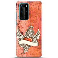 Lopard Huawei P40 Pro Uyumlu Kılıf Tattoo's (7) Telefon Kılıfı Kırmızı Beyaz