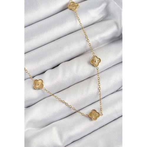 316L Çelik Yonca Model Gold Renk Kadın Kolye