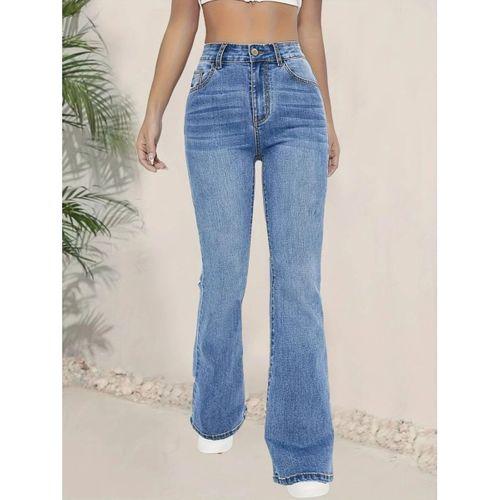 Kadın Yüksek Bel İspanyol Paça Kot Pantolon