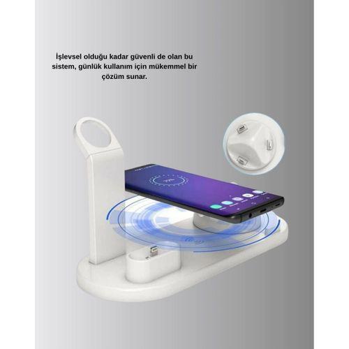 4’lü Kablosuz Şarj Standı İphone Watch Ve Airpods Çoklu Şarjlı