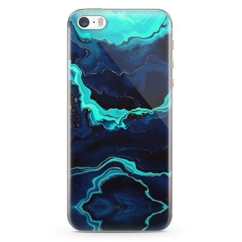 Apple iPhone 5s Kılıf Yeşil Lacivert Mermer Arka Kapak Koruma Desenli Full Koruyucu
