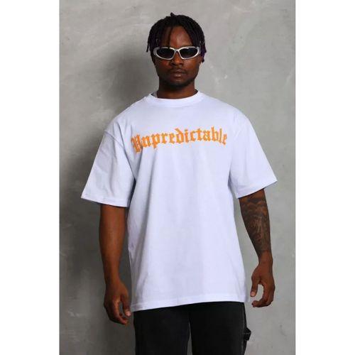 Unisex Oversize Baskılı Bisiklet Yaka T-Shirt - Beyaz