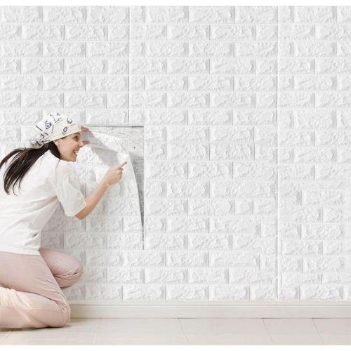 Dekoratif Kendinden Yapışkanlı 3D Tuğla Sünger Duvar Paneli Kağıdı Beyaz 77*70 CM 0,53M2 1 Adet
