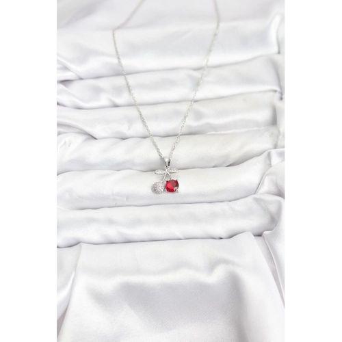 316L Çelik Zincir Gümüş Renk Kiraz Model Zirkon Taşlı Kadın Kolye