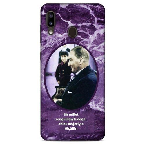 Samsung Galaxy A20 Kılıf Atatürk (10) Full Koruma Kılıfı Mor
