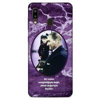 Samsung Galaxy A20 Kılıf Atatürk (10) Full Koruma Kılıfı Mor
