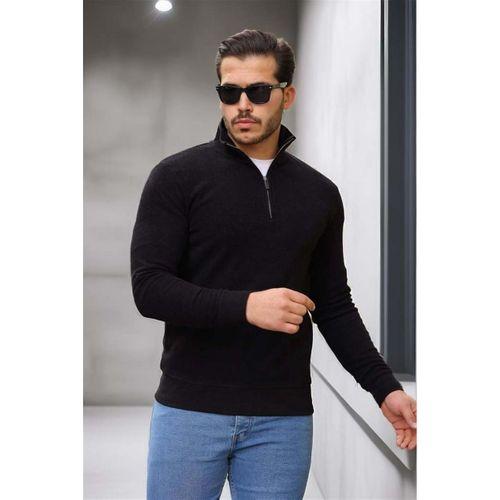 Lars Selanik Örme Kumaş Yarım Fermuar Erkek Sweatshirt - Siyah