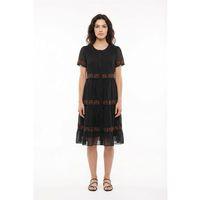 Kısa Kol Neva Bisiklet Yaka Nakışlı Otantik Vual Kısa Elbise Siyah Syh