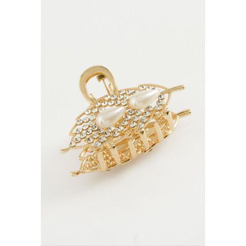 Yaprak İnci Taşlı Metal Mandal Toka 4,5 cm