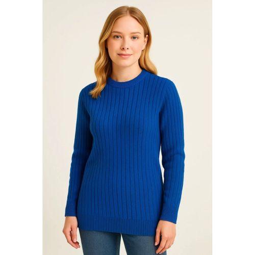 Bisiklet Yuvarlak Yaka Triko Kazak Pamuklu Kalın Fitilli Dokuma, Regular Fit Uzun Kollu Kışlık Model - Saks Mavisi