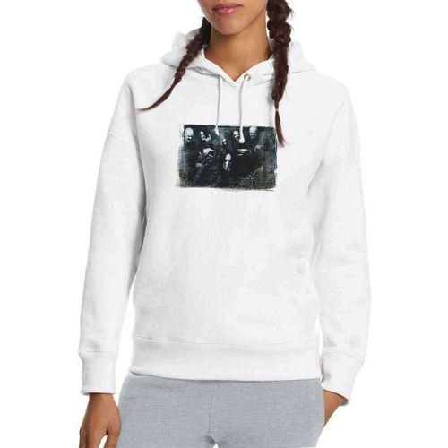 Dimmu Borgır Muzik Grup Baskılı Beyaz Kadın Kapşonlu Sweatshirt