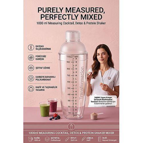 Ölçekli Şeffaf Detoks Shaker 1000 ml Vitamin Protein Tozu Çalkalayıcı Karıştırıcı Akıllı Sporcu Kokteyl Su Matarası 723487