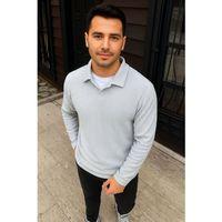 Erkek Fitilli Polar Sweatshirt – Düğmesiz Polo Yaka, Oversize Rahat Kalıp, Kalın Polar Kumaş, Kışlık Ve Baharlık Şık Günlük Üst - Gri