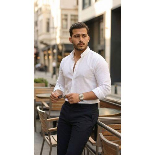 Erkek Uzun Kollu Rahat Keten Gömlek