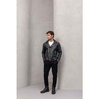 Russel Biker Deri Ceket Siyah - Wenders Bisiklet Yaka Sweatshirt Beyaz - Akira Örme Pike Kumaş Pantolon Siyah