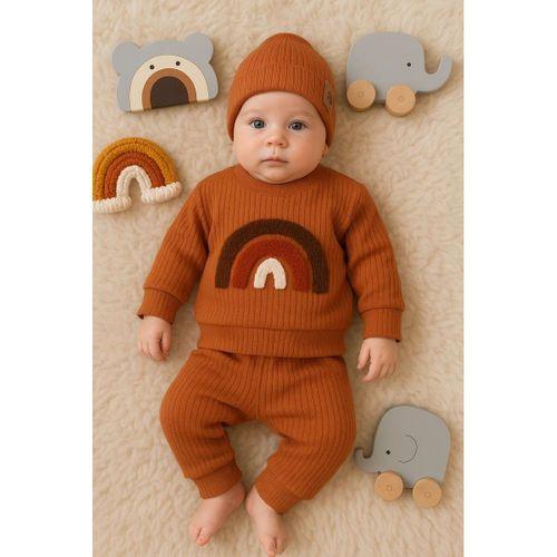 Gökkuşağı Nakışlı 2'li % 100 Pamuk Erkek Bebek Takımı
