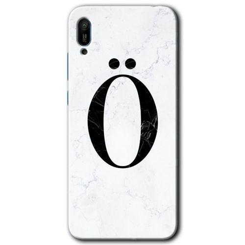 Huawei Y6 2019 Kılıf Baskılı Kapak - Beyaz Mermer Desenli Ö Harfi +Tam Kaplayan Mat Seramik