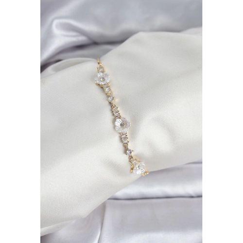 Baget Zirkon Taşlı Çiçek Model Gold Renk Asansörlü Kadın Bileklik