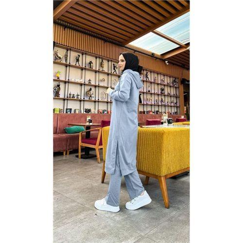 Uzun Tunik Kapşonlu Kenardan Yırtmaçlı İkili Spor Takım - 03034.006 - İndigo