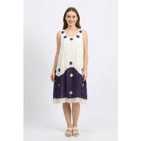 Kolsuz Papatya Yuvarlak Yaka Dantel Detaylı Yazlık Vual Kısa Elbise Krem/Mor Krm/Mr