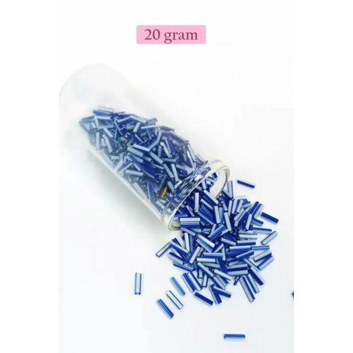 Uzun Boru Kesme Boncuk Çap 2mm Uzunluk 10 mm - 20 Gram - Mavi Beyaz - BNC236