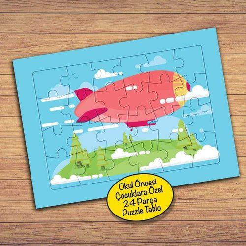 Uçan Büyük Pembe Uçak Çocuklara Özel Puzzle Yapboz Tablo-pz142