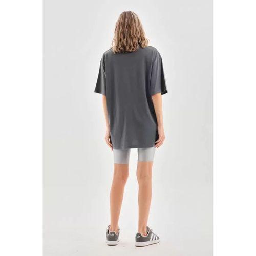 Pilelistore Unisex Taş Desenli Oversize T-Shirt - Füme