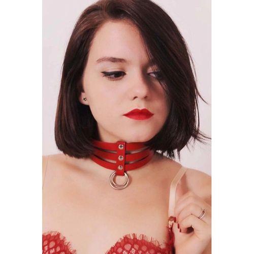 Üçlü İnce Şerit Halka Detaylı Deri Choker - APFT676