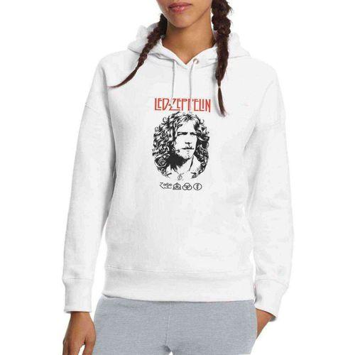 LED ZEPPELIN ROBERT PLANT FOR WHITE Baskılı Beyaz Kadın Kapşonlu Sweatshirt