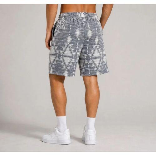 Erkek Desenli Dokuma Yazlık Şort Lastikli Bel Bağcıklı Rahat Kesim - Gri