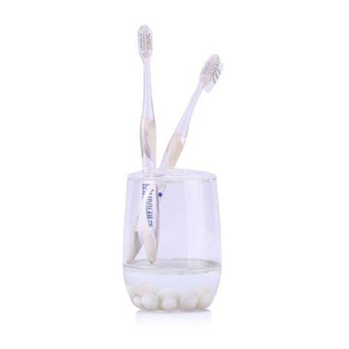 2 Adet Diş Fırçalık Beyaz İncili Akrilik 8X8X11Cm Banyo Seti