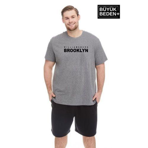 Erkek Büyük Beden Willams.Brooklyn Baskılı Bisiklet Yaka Tshırt SPR25BTS15