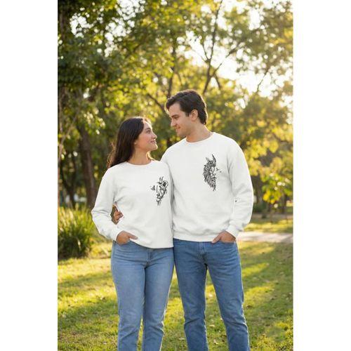 Sevgililer Günü Özel Bisiklet Yaka Baskılı Oversize Sweatshirt - Beyaz