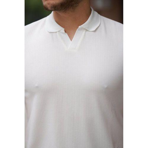 Erkek Yakalı Waffle Dokulu Kısa Kollu Tişört