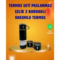 500 Ml Isı Korumalı Çelik Termos Ve Bardak Seti | Silikon Tabanlı, Şık Ve Pratik
