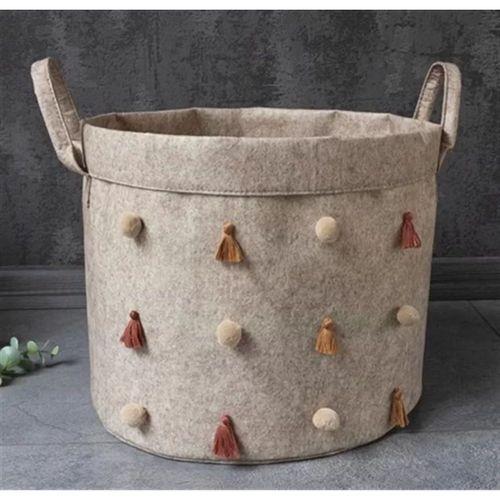 Katlanabilir Çok Amaçlı Ponponlu Yuvarlak Düzenleyici Saklama Kutusu Organizer Keçe (mini Boy) - 03785