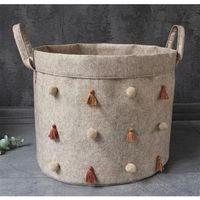 Katlanabilir Çok Amaçlı Ponponlu Yuvarlak Düzenleyici Saklama Kutusu Organizer Keçe (mini Boy) - 03785