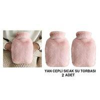 2 Adet Sıcak Su Torbası Yan Cepli Pembe  Peluş Termofor 27X17X2Cm  1 Litre