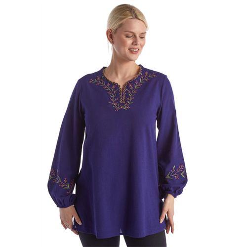 Şile Bezi Uzun Kol Mor Nakış Detaylı V Yaka Yazlık Otantik Bluz