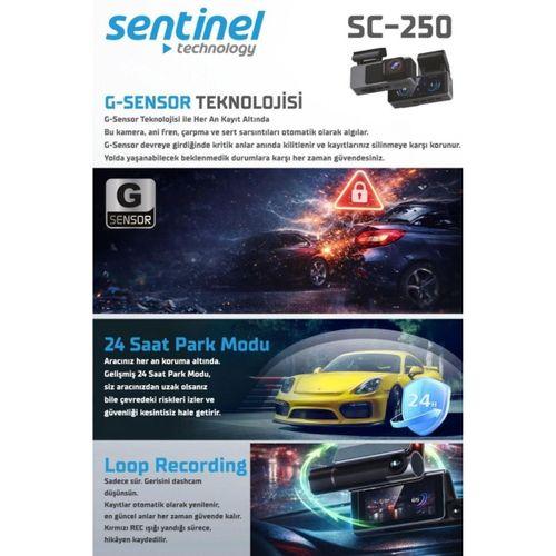 Sentinel SC-250 4K UHD Araç İçi Kamera | ADAS & BSD, Wi-Fi, GPS Opsiyonel, 170° Geniş Açı, 24 Saat Park Modu