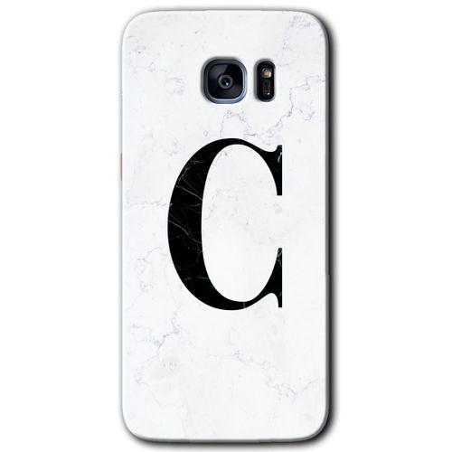 Galaxy S7 Edge Kılıf HD Desen Baskılı Arka Kapak - Beyaz Mermer Desenli C Harfi + Kırılmaz Cam