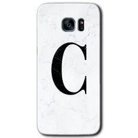Galaxy S7 Edge Kılıf HD Desen Baskılı Arka Kapak - Beyaz Mermer Desenli C Harfi + Kırılmaz Cam