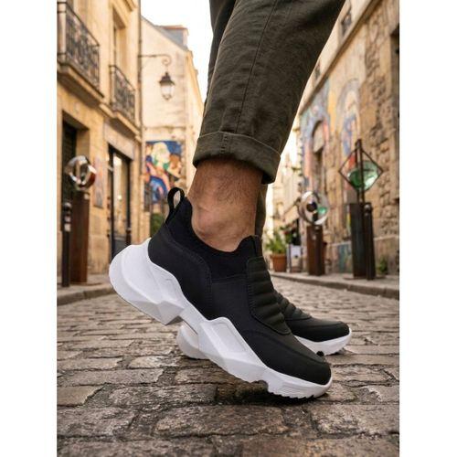 BA0402 Bağcıksız Rahat Yüksek Taban Siyah Erkek Spor Yarım Bilek Bot