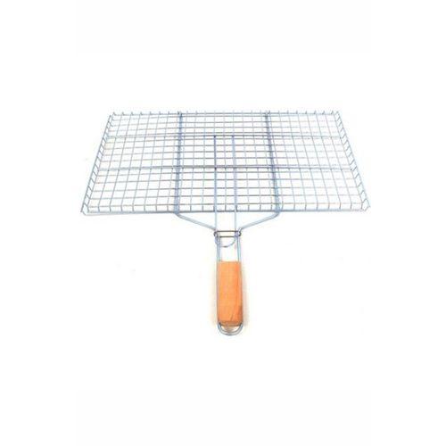 Ahşap Saplı Mangal Izgarası Galvanizli Paslanmaz Kafes Demir 25 x 40 cm mudanis