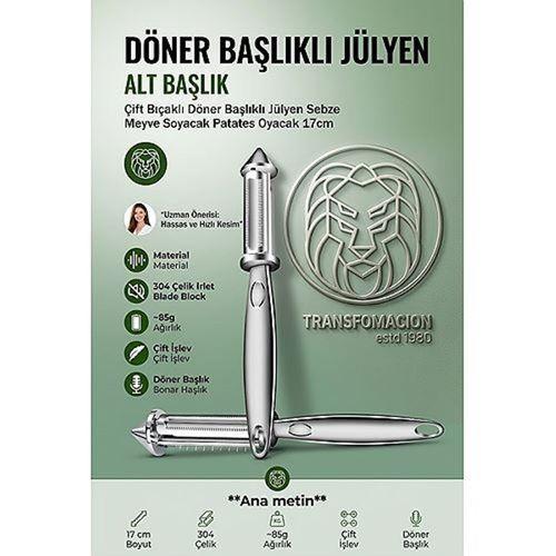 Çift Bıçaklı Döner Başlıklı Jülyen Sebze Meyve Soyacak Patates Oyacak 18/10 304 Paslanmaz Çelik 17cm 723630
